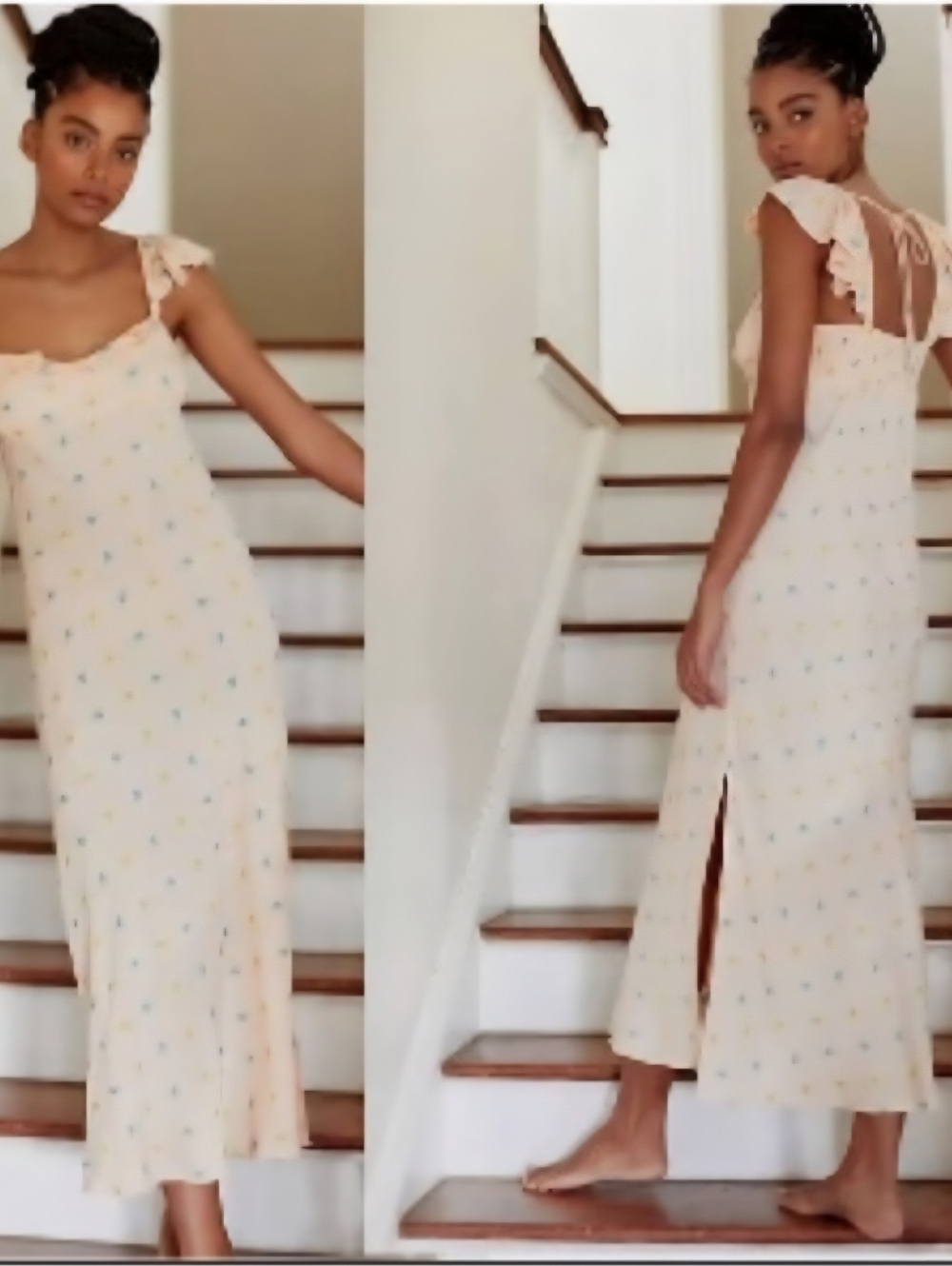 Anthropologie Pale Pink Floral Ruffle Strap Maxi Dress - Picture 2 of 13